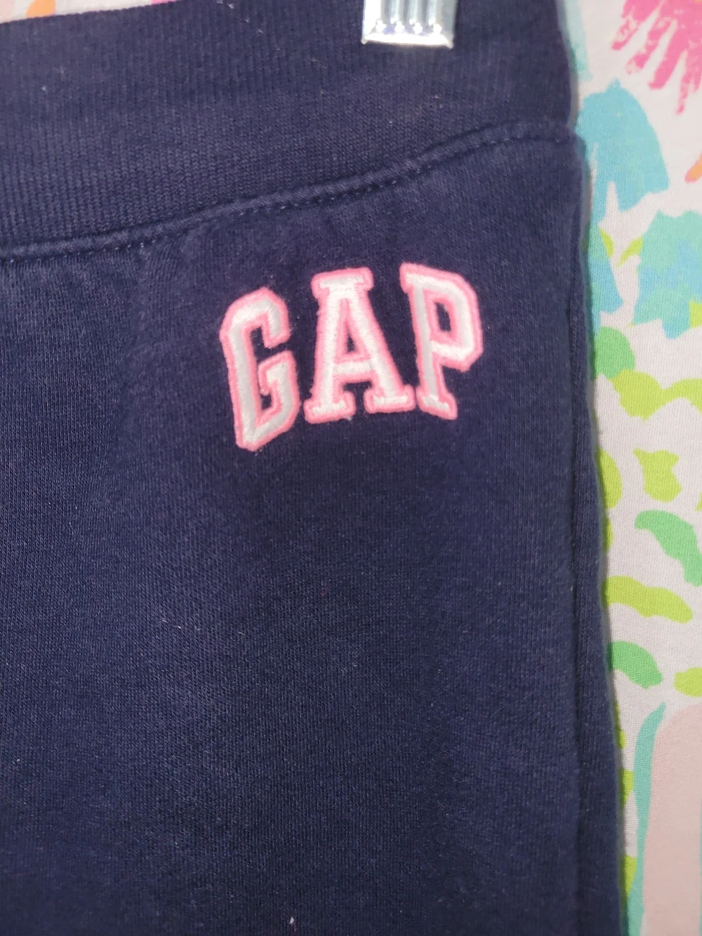 GAP Navy Joggers with Pink Logo Accent Girls Large